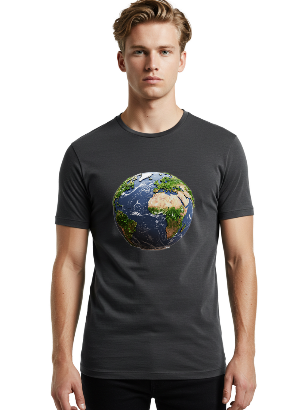 Globe-12 Men'S Graphic Tee, 100% Cotton, Comfortable Casual Summer Wear, Machine Washable, Globe Showing Africa, Europe, And Atlantic Ocean, Global View, Planet Earth, Continents, Oceans, Digital Rendering, 3D Visualization, World Map Baa741