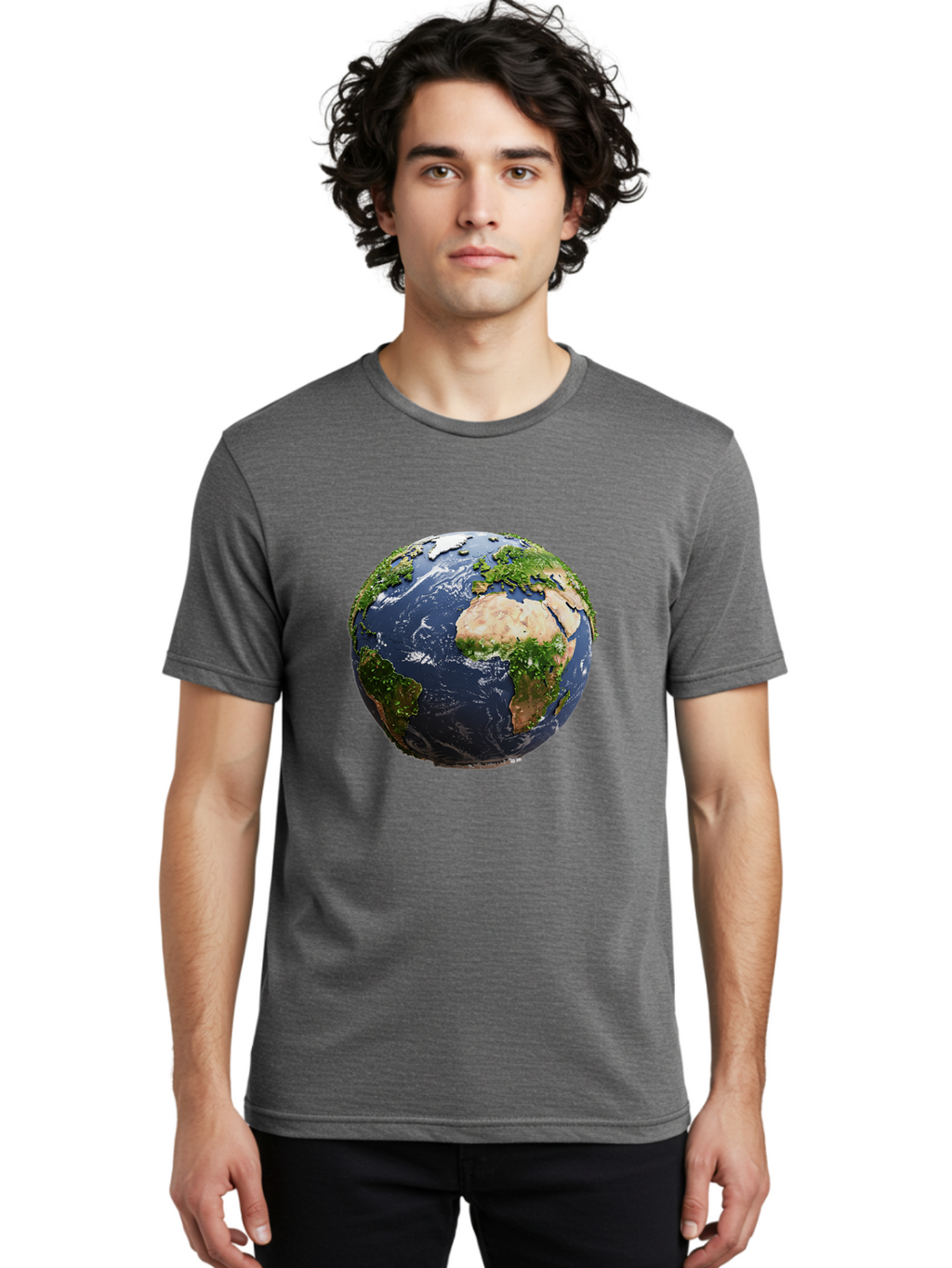 Globe-12 Men'S Graphic Tee, 100% Cotton, Comfortable Casual Summer Wear, Machine Washable, Globe Showing Africa, Europe, And Atlantic Ocean, Global View, Planet Earth, Continents, Oceans, Digital Rendering, 3D Visualization, World Map Baa741