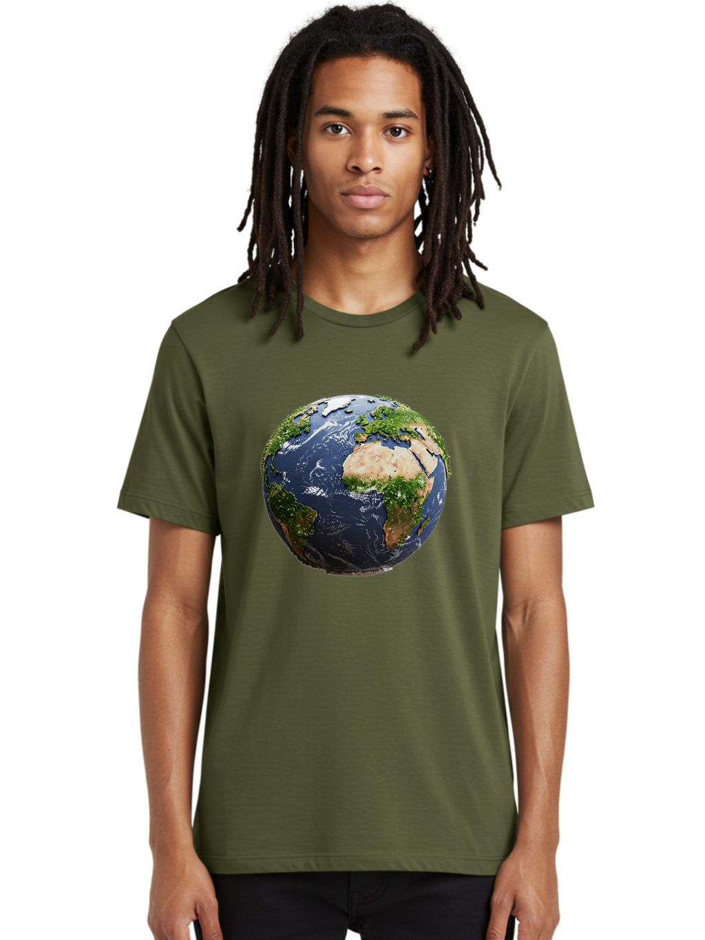 Globe-12 Men'S Graphic Tee, 100% Cotton, Comfortable Casual Summer Wear, Machine Washable, Globe Showing Africa, Europe, And Atlantic Ocean, Global View, Planet Earth, Continents, Oceans, Digital Rendering, 3D Visualization, World Map Baa741