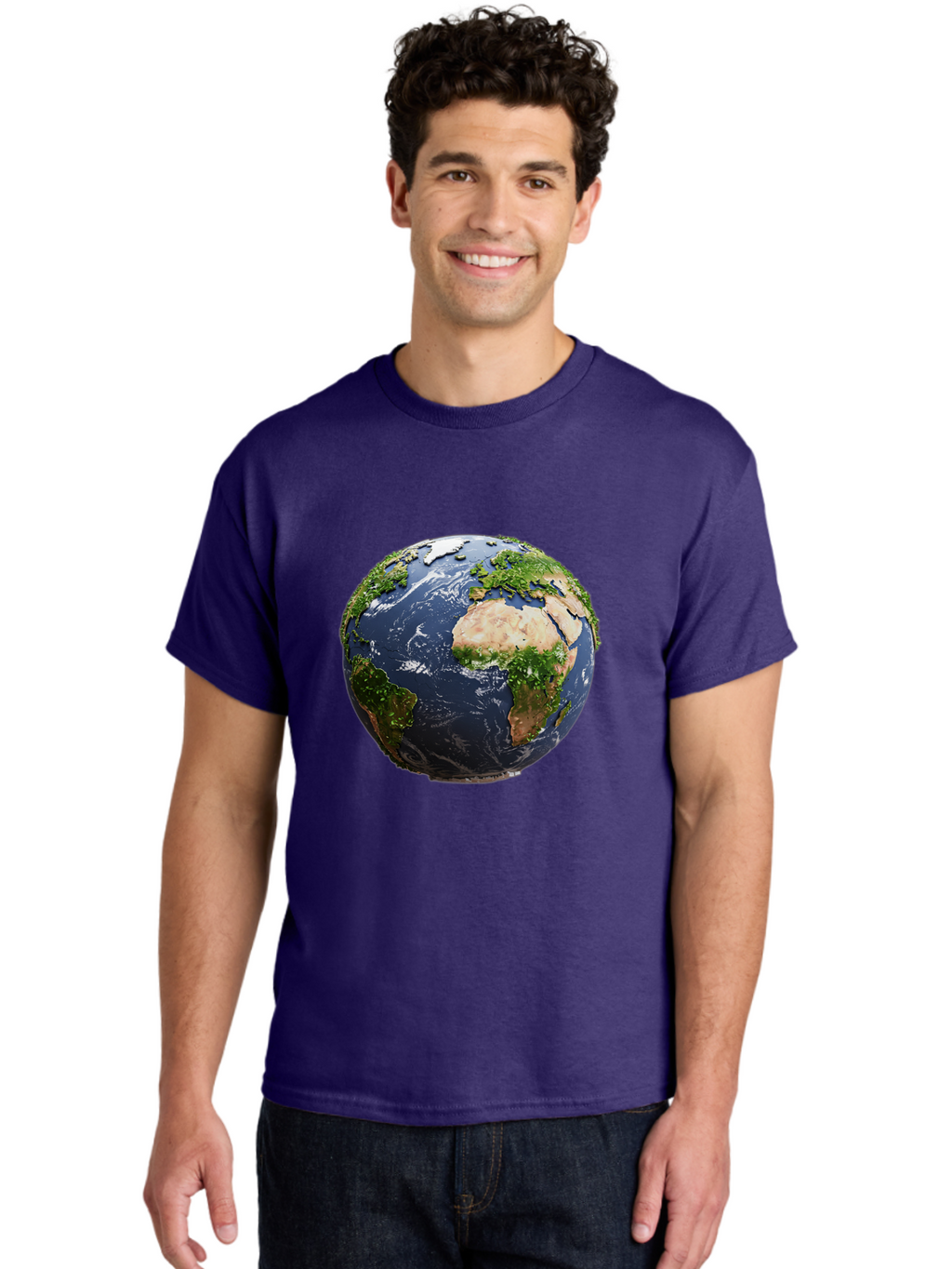 Globe-12 Men'S Graphic Tee, 100% Cotton, Comfortable Casual Summer Wear, Machine Washable, Globe Showing Africa, Europe, And Atlantic Ocean, Global View, Planet Earth, Continents, Oceans, Digital Rendering, 3D Visualization, World Map Baa741