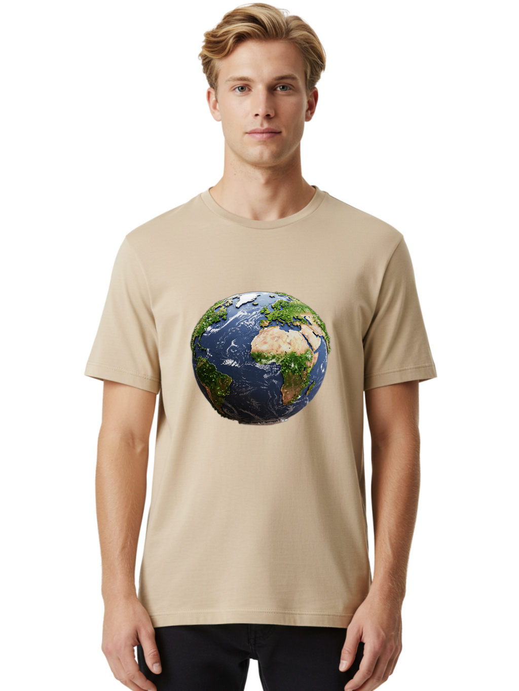 Globe-12 Men'S Graphic Tee, 100% Cotton, Comfortable Casual Summer Wear, Machine Washable, Globe Showing Africa, Europe, And Atlantic Ocean, Global View, Planet Earth, Continents, Oceans, Digital Rendering, 3D Visualization, World Map Baa741