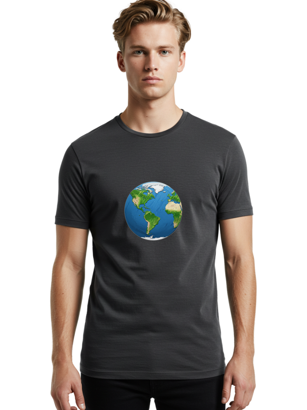 Globe-3 Men'S Graphic Tee, 100% Cotton, Comfortable Casual Summer Wear, Machine Washable, Globe Showing Americas And Africa, Planet Earth, 3D Rendering, Blue Oceans, Green Continents, Natural Resources, Global Unity, Earth From Space Baa743