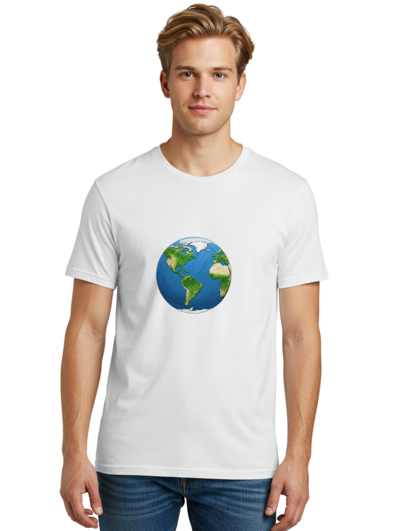 Globe-3 Men'S Graphic Tee, 100% Cotton, Comfortable Casual Summer Wear, Machine Washable, Globe Showing Americas And Africa, Planet Earth, 3D Rendering, Blue Oceans, Green Continents, Natural Resources, Global Unity, Earth From Space Baa743