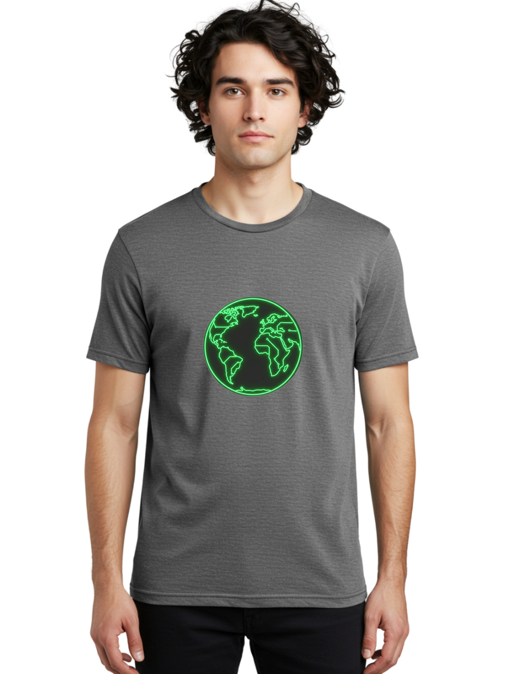 Globe-7 Men'S Graphic Tee, 100% Cotton, Comfortable Casual Summer Wear, Machine Washable, Globe Icon, World Map, Global Illustration, Neon Outline, Minimalist Design, Earth Symbol, International Representation Baa747
