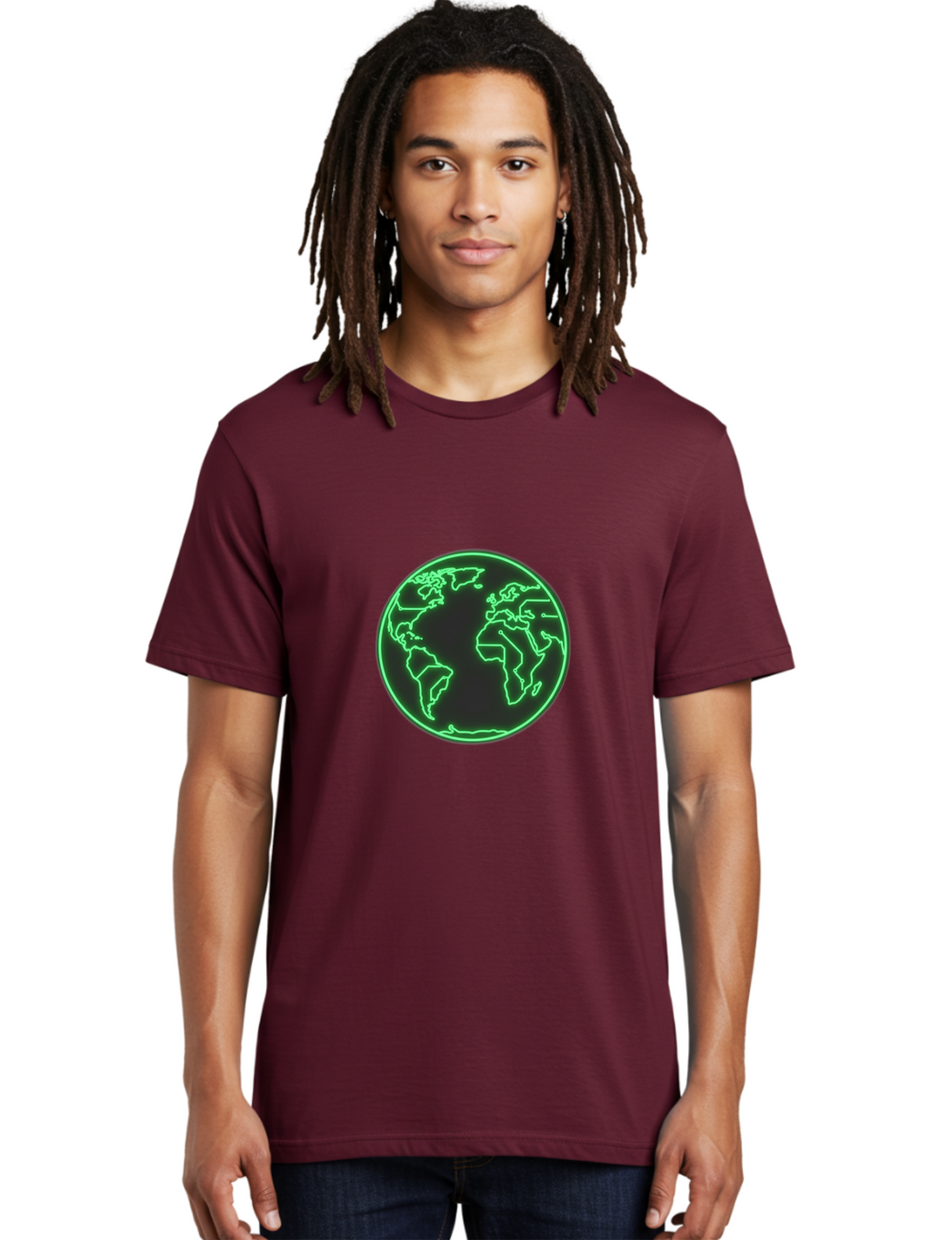 Globe-7 Men'S Graphic Tee, 100% Cotton, Comfortable Casual Summer Wear, Machine Washable, Globe Icon, World Map, Global Illustration, Neon Outline, Minimalist Design, Earth Symbol, International Representation Baa747
