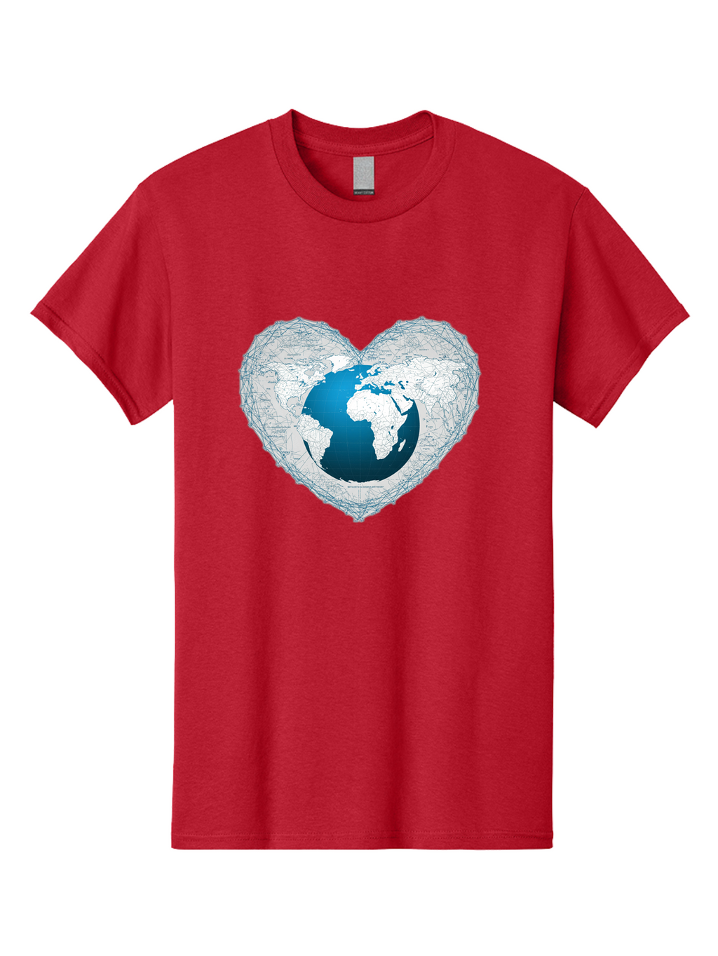 Globe-In-Heart-2 Men'S Graphic Tee, 100% Cotton, Comfortable Casual Summer Wear, Machine Washable, Globe In Heart Shape, World Map, Love For The Earth, Global Unity, Blue Gradient, Wireframe Design, Earth Illustration, Heart-Shaped Globe Baa753