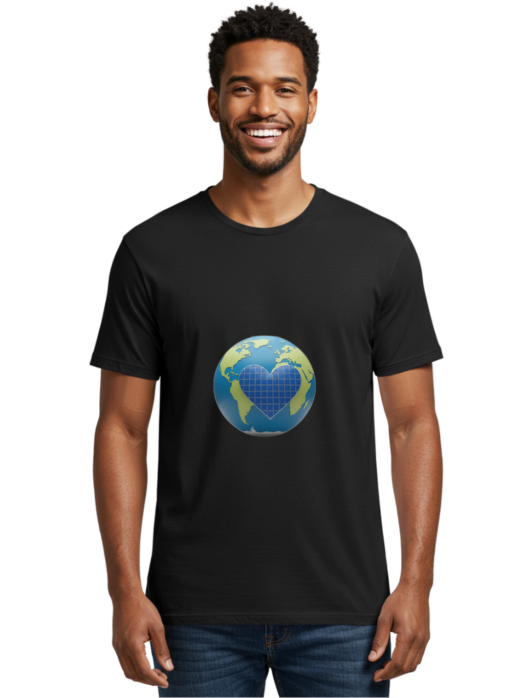 Globe-With-Heart Men'S Graphic Tee, 100% Cotton, Comfortable Casual Summer Wear, Machine Washable, Globe With Heart Shape, World Map, Love For The Planet, Eco-Friendly, Sustainable Living, Global Unity, Heart-Shaped Grid, Baa755