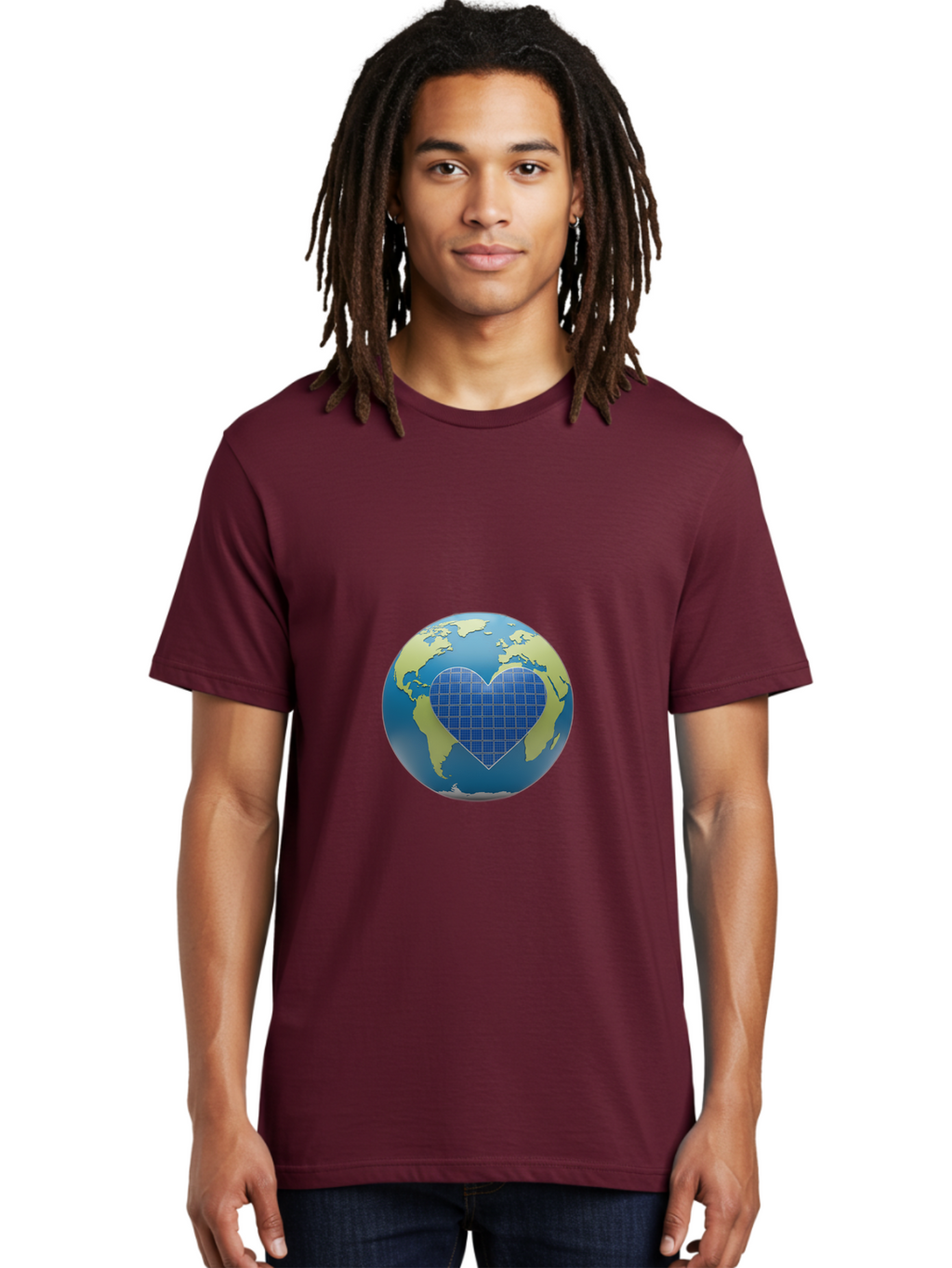 Globe-With-Heart Men'S Graphic Tee, 100% Cotton, Comfortable Casual Summer Wear, Machine Washable, Globe With Heart Shape, World Map, Love For The Planet, Eco-Friendly, Sustainable Living, Global Unity, Heart-Shaped Grid, Baa755