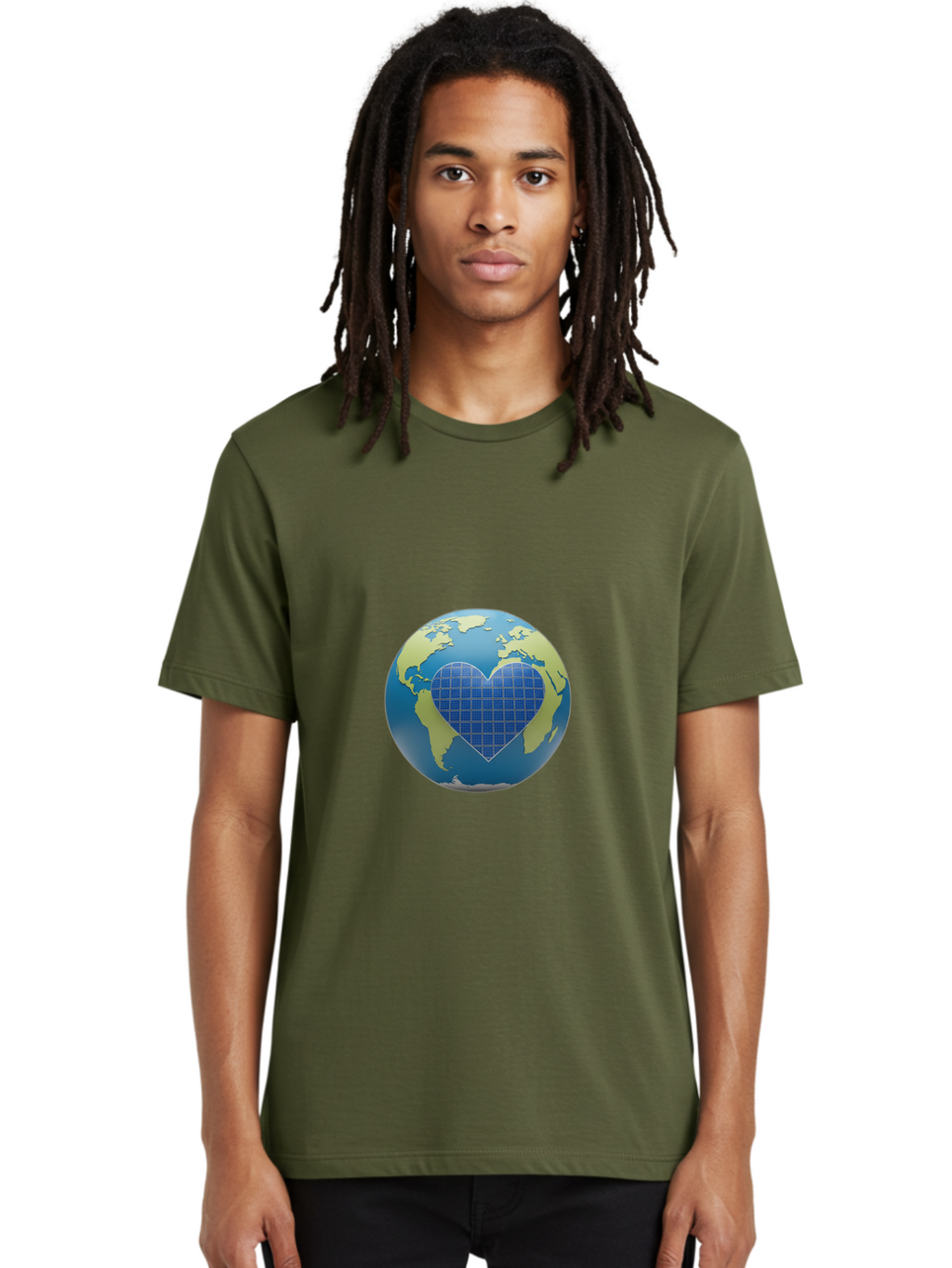 Globe-With-Heart Men'S Graphic Tee, 100% Cotton, Comfortable Casual Summer Wear, Machine Washable, Globe With Heart Shape, World Map, Love For The Planet, Eco-Friendly, Sustainable Living, Global Unity, Heart-Shaped Grid, Baa755