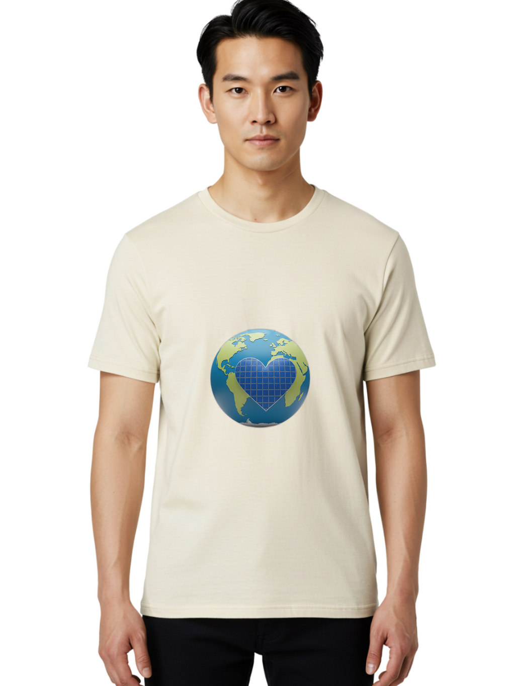 Globe-With-Heart Men'S Graphic Tee, 100% Cotton, Comfortable Casual Summer Wear, Machine Washable, Globe With Heart Shape, World Map, Love For The Planet, Eco-Friendly, Sustainable Living, Global Unity, Heart-Shaped Grid, Baa755