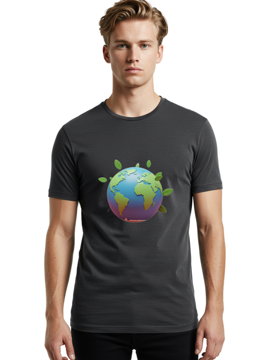 Globe-With-Leaves Men'S Graphic Tee, 100% Cotton, Comfortable Casual Summer Wear, Machine Washable, Globe With Leaves, Eco Friendly, Environmental Awareness, Green Earth, Sustainable Living, Eco Consciousness, World Unity Baa759
