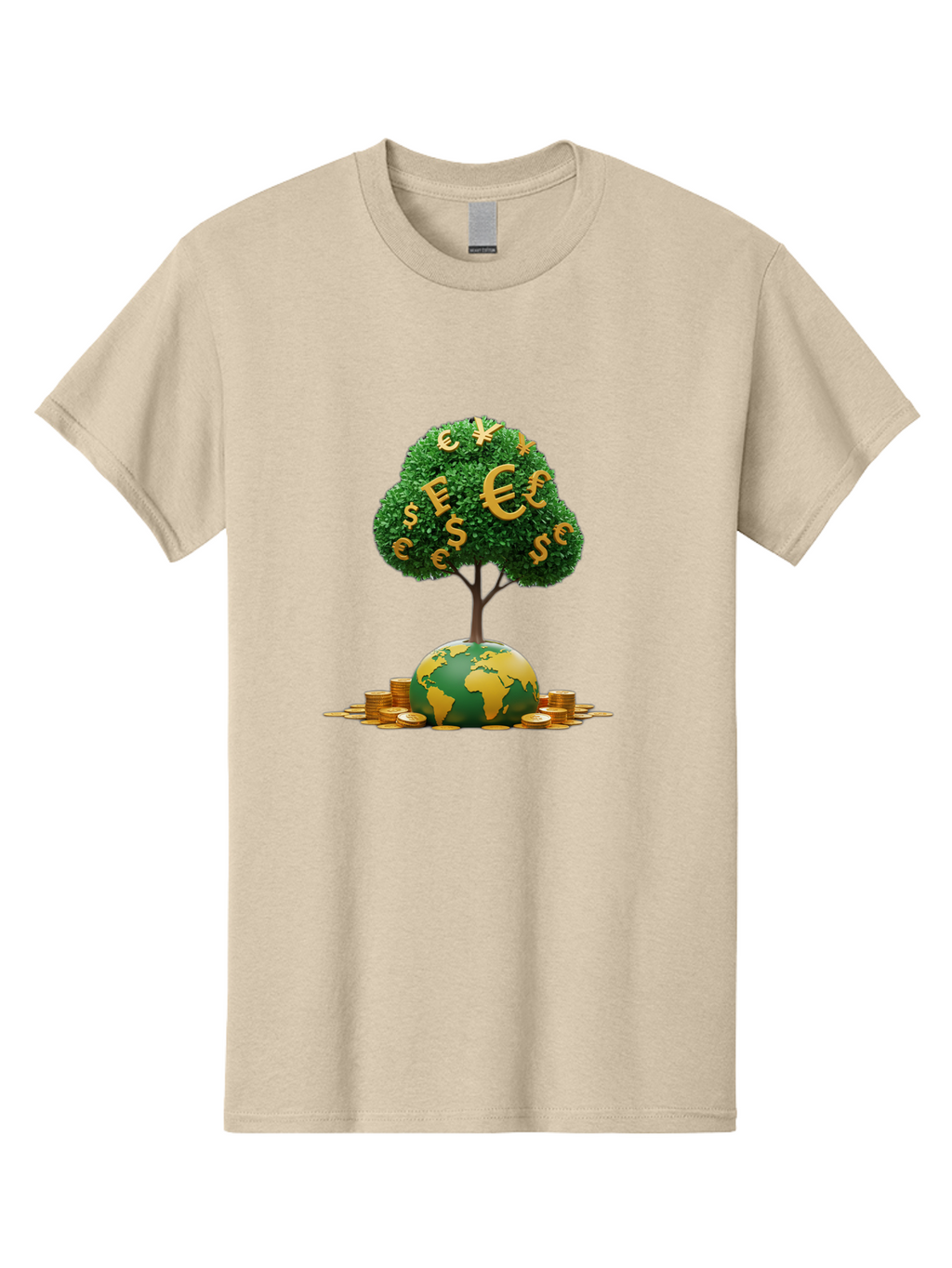 Globe-With-Money-Tree Men'S Graphic Tee, 100% Cotton, Comfortable Casual Summer Wear, Machine Washable, Globe With Money Tree, World Economy, Financial Growth, Euro And Dollar Signs, Global Prosperity, Economic Success, Wealth And Finance, Baa760