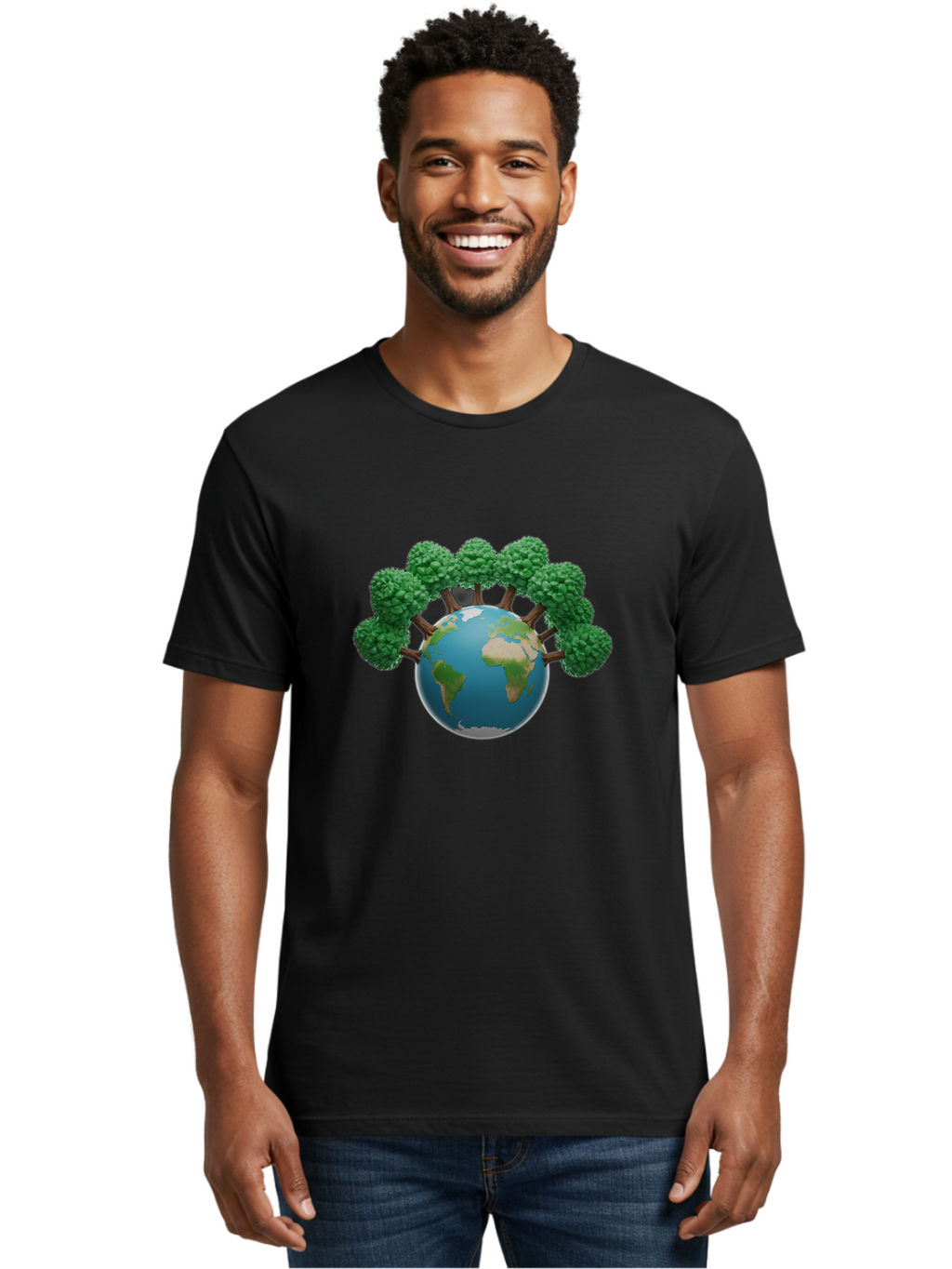 Globe-With-Trees Men'S Graphic Tee, 100% Cotton, Comfortable Casual Summer Wear, Machine Washable, Globe With Trees, Earth Illustration, Virus Concept, Environmental Awareness, Eco Friendly, Tree Hugging Earth, Coronavirus, Global Unity, Baa761