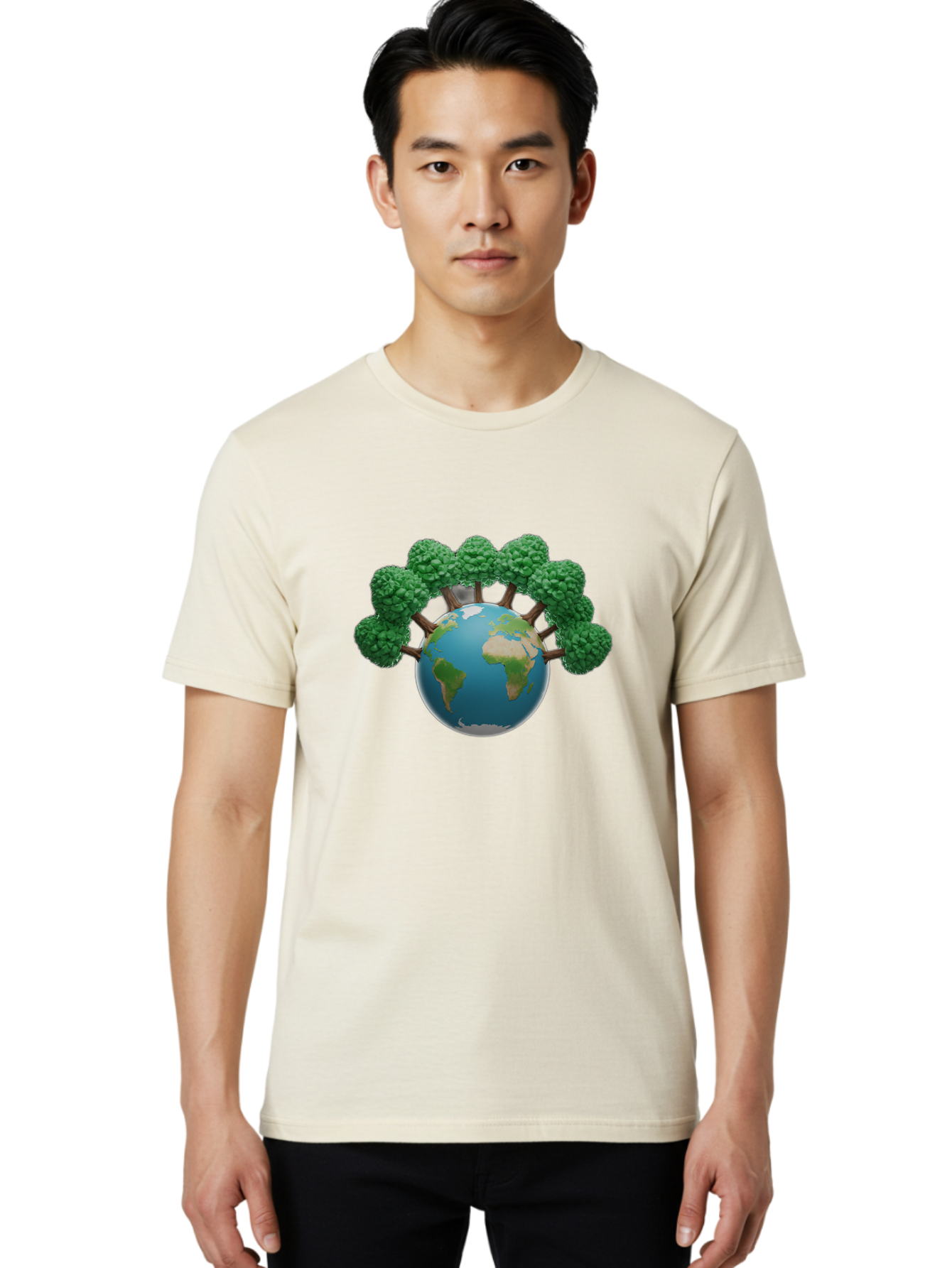 Globe-With-Trees Men'S Graphic Tee, 100% Cotton, Comfortable Casual Summer Wear, Machine Washable, Globe With Trees, Earth Illustration, Virus Concept, Environmental Awareness, Eco Friendly, Tree Hugging Earth, Coronavirus, Global Unity, Baa761