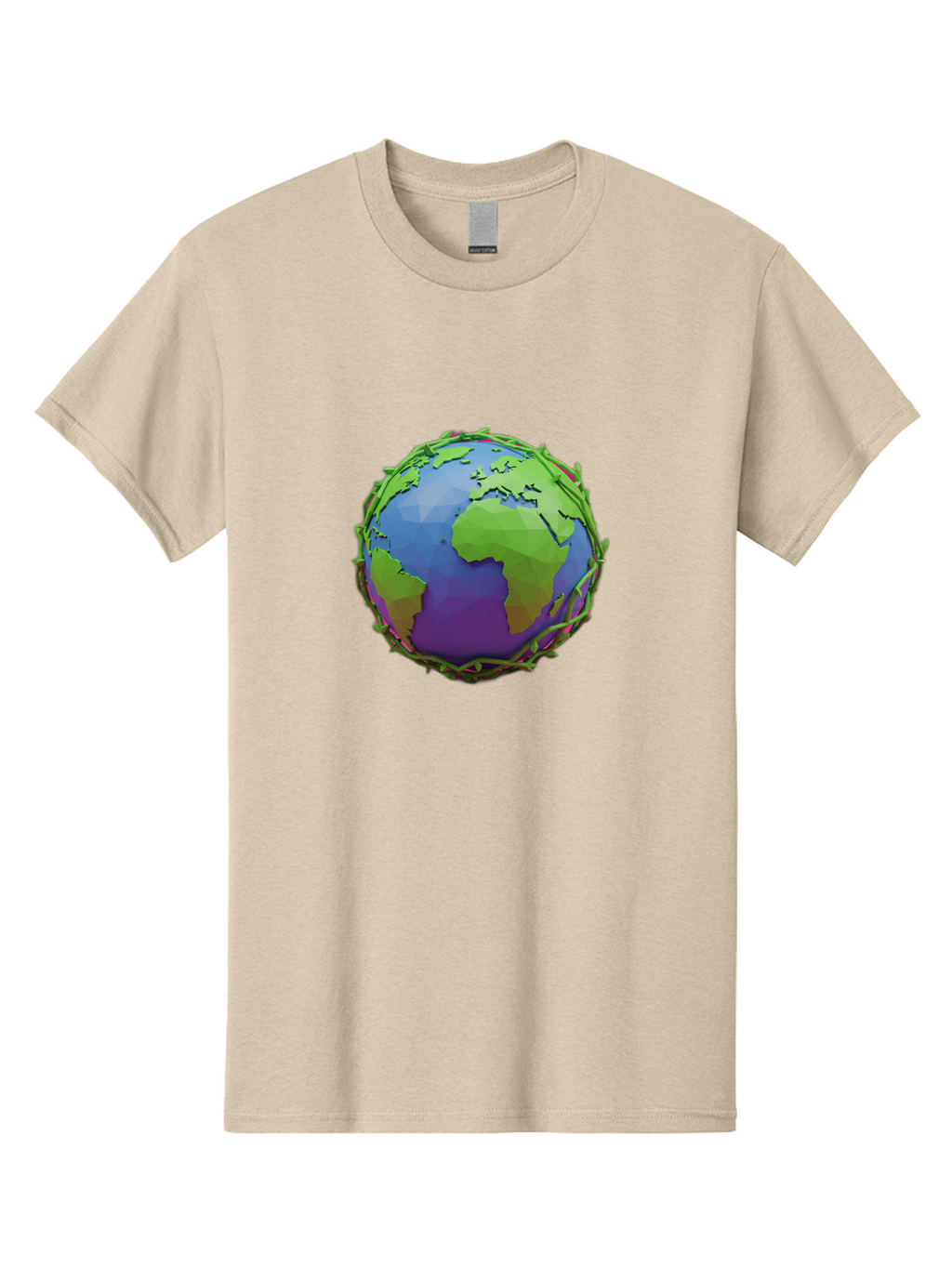 Globe-Wrapped-In-Chains Men'S Graphic Tee, 100% Cotton, Comfortable Casual Summer Wear, Machine Washable, 3D Globe, Chain-Like Vines Wrapping, Global Unity, Earthy Tones, Eco-Friendly Theme, Environmental Awareness, Natural Elements Baa763