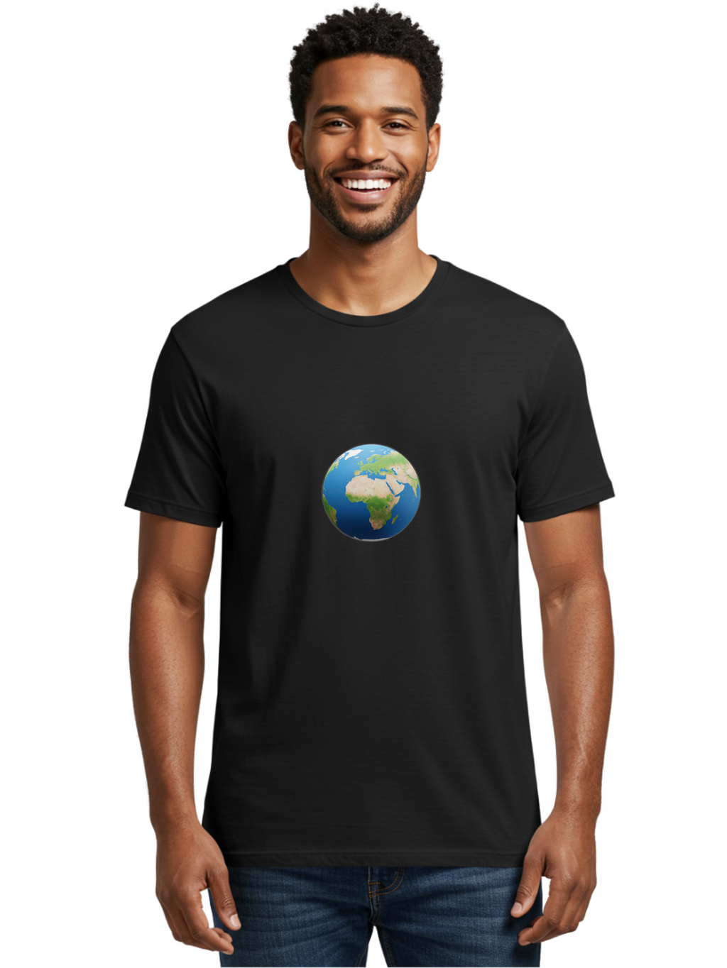 Globe Men'S Graphic Tee, 100% Cotton, Comfortable Casual Summer Wear, Machine Washable, Globe Showing Africa And Europe, World Map, Global View, International Geography, Planet Earth, Blue Oceans, Green Landmasses, 3D Rendering, Baa764