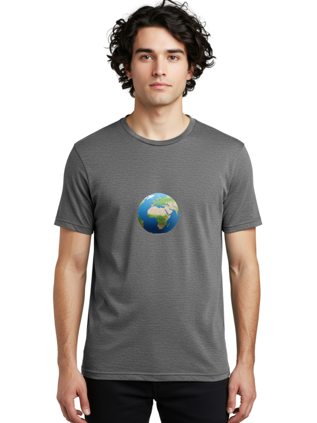 Globe Men'S Graphic Tee, 100% Cotton, Comfortable Casual Summer Wear, Machine Washable, Globe Showing Africa And Europe, World Map, Global View, International Geography, Planet Earth, Blue Oceans, Green Landmasses, 3D Rendering, Baa764