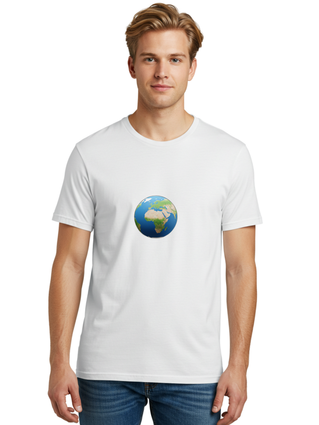 Globe Men'S Graphic Tee, 100% Cotton, Comfortable Casual Summer Wear, Machine Washable, Globe Showing Africa And Europe, World Map, Global View, International Geography, Planet Earth, Blue Oceans, Green Landmasses, 3D Rendering, Baa764