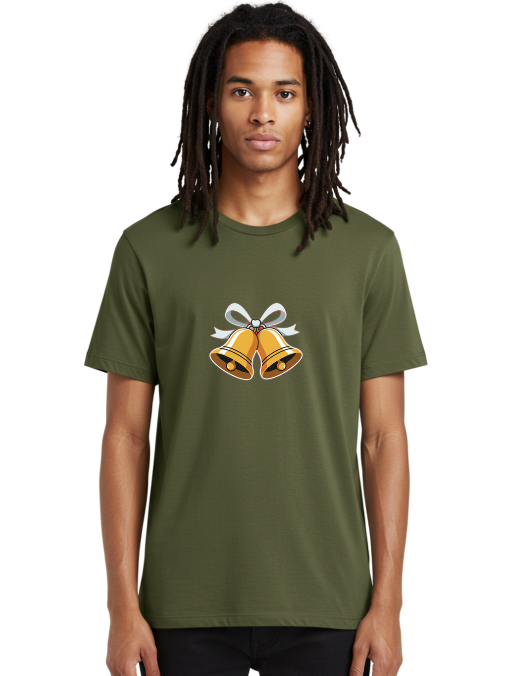 Golden-Bells-1 Men'S Graphic Tee, 100% Cotton, Comfortable Casual Summer Wear, Machine Washable, Golden Christmas Bells, Festive Decoration, Holiday Symbols, Shiny Bells, White Ribbon, Christmas Theme, Festive Atmosphere, Holiday Cheer, Baa768