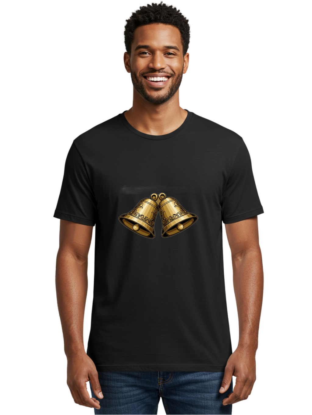Golden-Bells-2 Men'S Graphic Tee, 100% Cotton, Comfortable Casual Summer Wear, Machine Washable, Golden Bells, Decorative Bells, Ornate Design, Festive Decor, Holiday Decorations, Vintage Style, Luxurious Feel, Celebratory Atmosphere Baa769