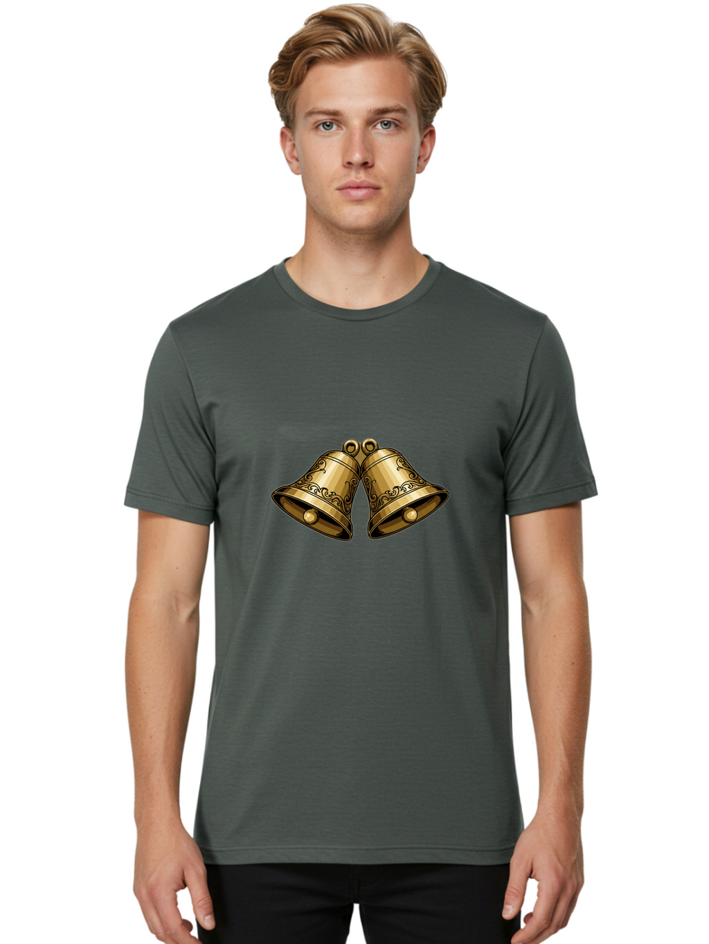 Golden-Bells-2 Men'S Graphic Tee, 100% Cotton, Comfortable Casual Summer Wear, Machine Washable, Golden Bells, Decorative Bells, Ornate Design, Festive Decor, Holiday Decorations, Vintage Style, Luxurious Feel, Celebratory Atmosphere Baa769