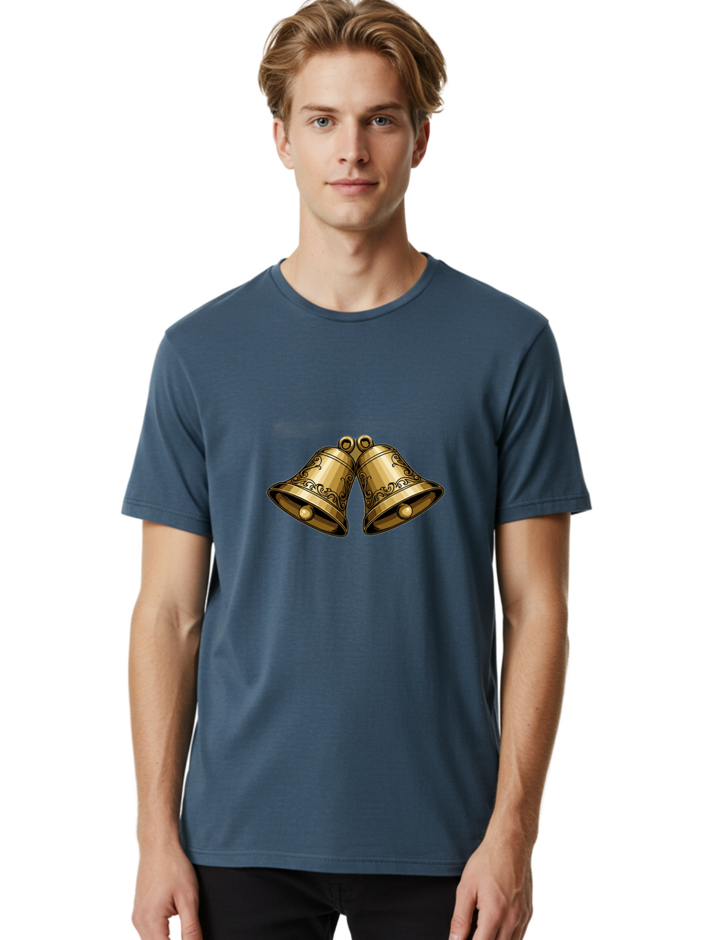 Golden-Bells-2 Men'S Graphic Tee, 100% Cotton, Comfortable Casual Summer Wear, Machine Washable, Golden Bells, Decorative Bells, Ornate Design, Festive Decor, Holiday Decorations, Vintage Style, Luxurious Feel, Celebratory Atmosphere Baa769