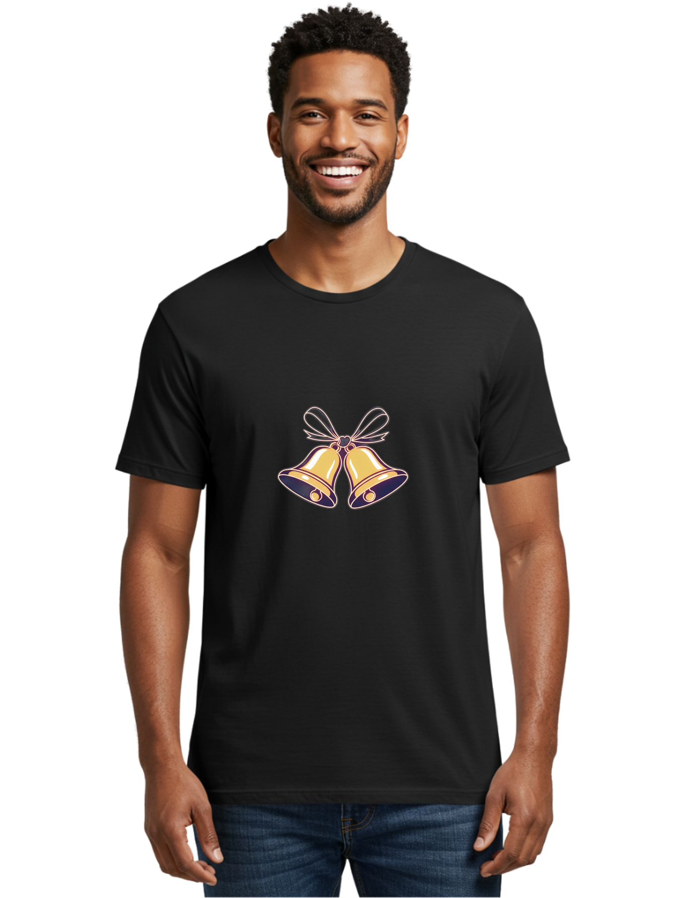 Golden-Bells-3 Men'S Graphic Tee, 100% Cotton, Comfortable Casual Summer Wear, Machine Washable, Christmas Bells, Golden Bells, Festive Decor, Holiday Decorations, Christmas Ornaments, Festive Atmosphere, Winter Wonderland, Seasonal Greetings Baa770
