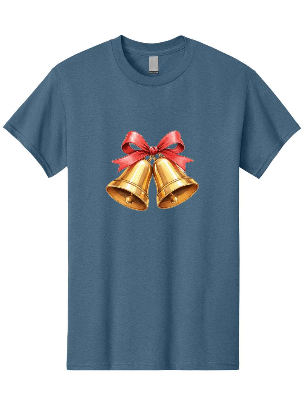 Golden-Bells-4 Men'S Graphic Tee, 100% Cotton, Comfortable Casual Summer Wear, Machine Washable, Golden Bells, Red Ribbon, Festive Decoration, Christmas Bells, Holiday Decor, Shiny Bells Baa771
