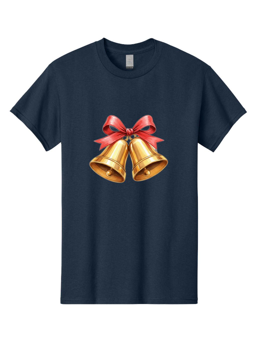 Golden-Bells-4 Men'S Graphic Tee, 100% Cotton, Comfortable Casual Summer Wear, Machine Washable, Golden Bells, Red Ribbon, Festive Decoration, Christmas Bells, Holiday Decor, Shiny Bells Baa771