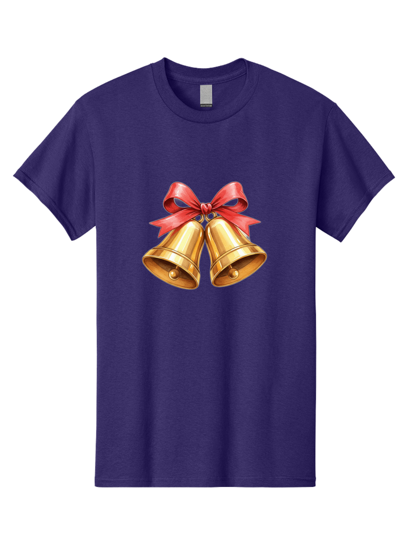 Golden-Bells-4 Men'S Graphic Tee, 100% Cotton, Comfortable Casual Summer Wear, Machine Washable, Golden Bells, Red Ribbon, Festive Decoration, Christmas Bells, Holiday Decor, Shiny Bells Baa771