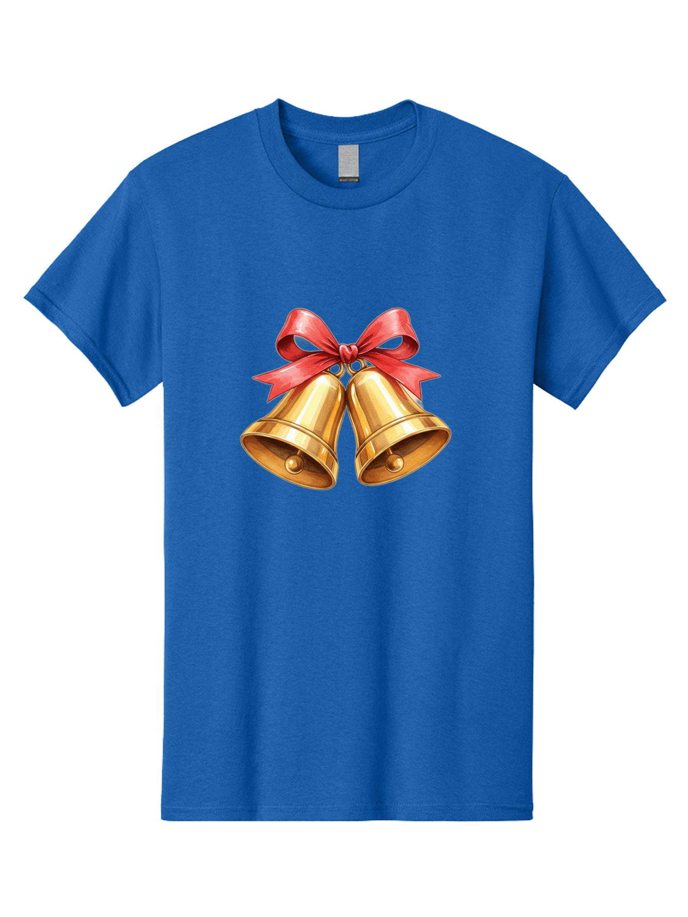 Golden-Bells-4 Men'S Graphic Tee, 100% Cotton, Comfortable Casual Summer Wear, Machine Washable, Golden Bells, Red Ribbon, Festive Decoration, Christmas Bells, Holiday Decor, Shiny Bells Baa771