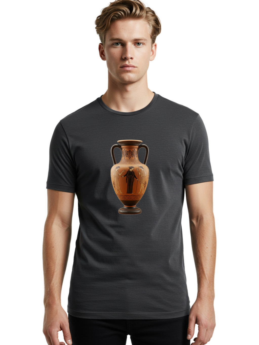 Greek-Vase Men'S Graphic Tee, 100% Cotton, Comfortable Casual Summer Wear, Machine Washable, Ancient Greek Pottery, Red Figure Technique, Classical Art, Mythological Scene, Women In Togas, Elegant Design, Ornate Patterns, Historical Artifact, Baa775