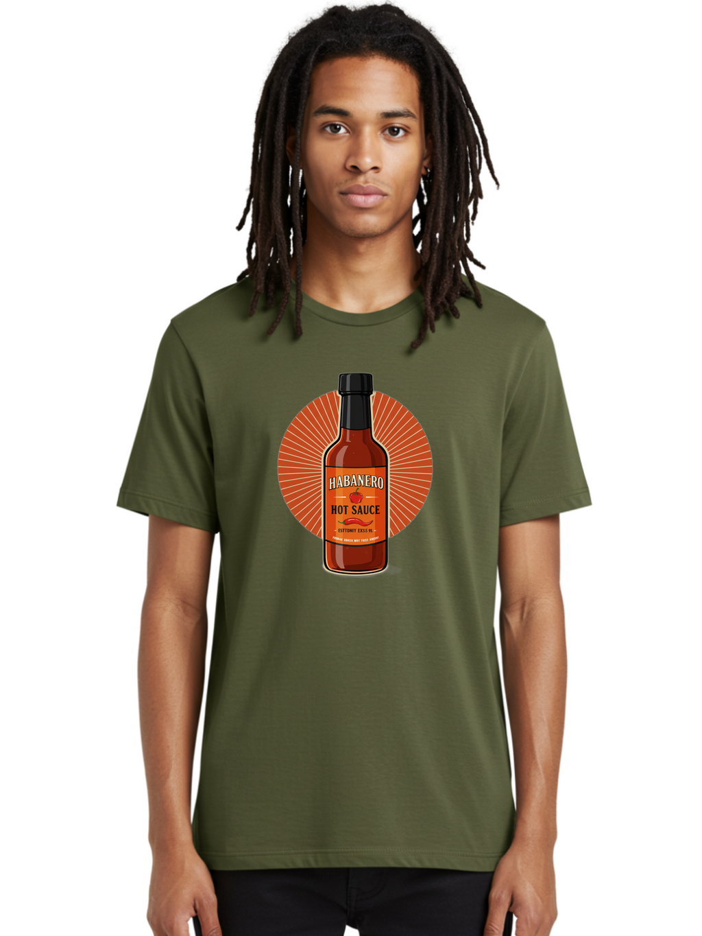 Habanero-Hot-Sauce Men'S Graphic Tee, 100% Cotton, Comfortable Casual Summer Wear, Machine Washable, Habanero Peppers, Hot Sauce Bottle, Spicy Condiment, Fiery Flavor, Condiment Packaging, Habanero Sauce, Hot Sauce Label, Chili Pepper, Baa778