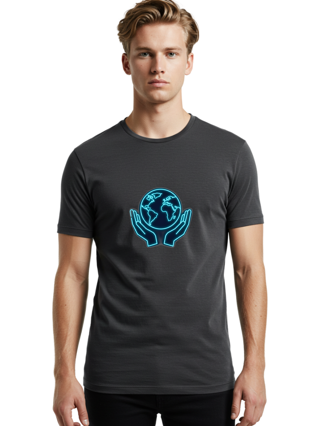 Hands-Holding-Earth Men'S Graphic Tee, 100% Cotton, Comfortable Casual Summer Wear, Machine Washable, Globe Held By Hands, Earth Conservation, Protection, Care For The Planet, Sustainability, Eco-Friendly, Environmental Protection, Baa779