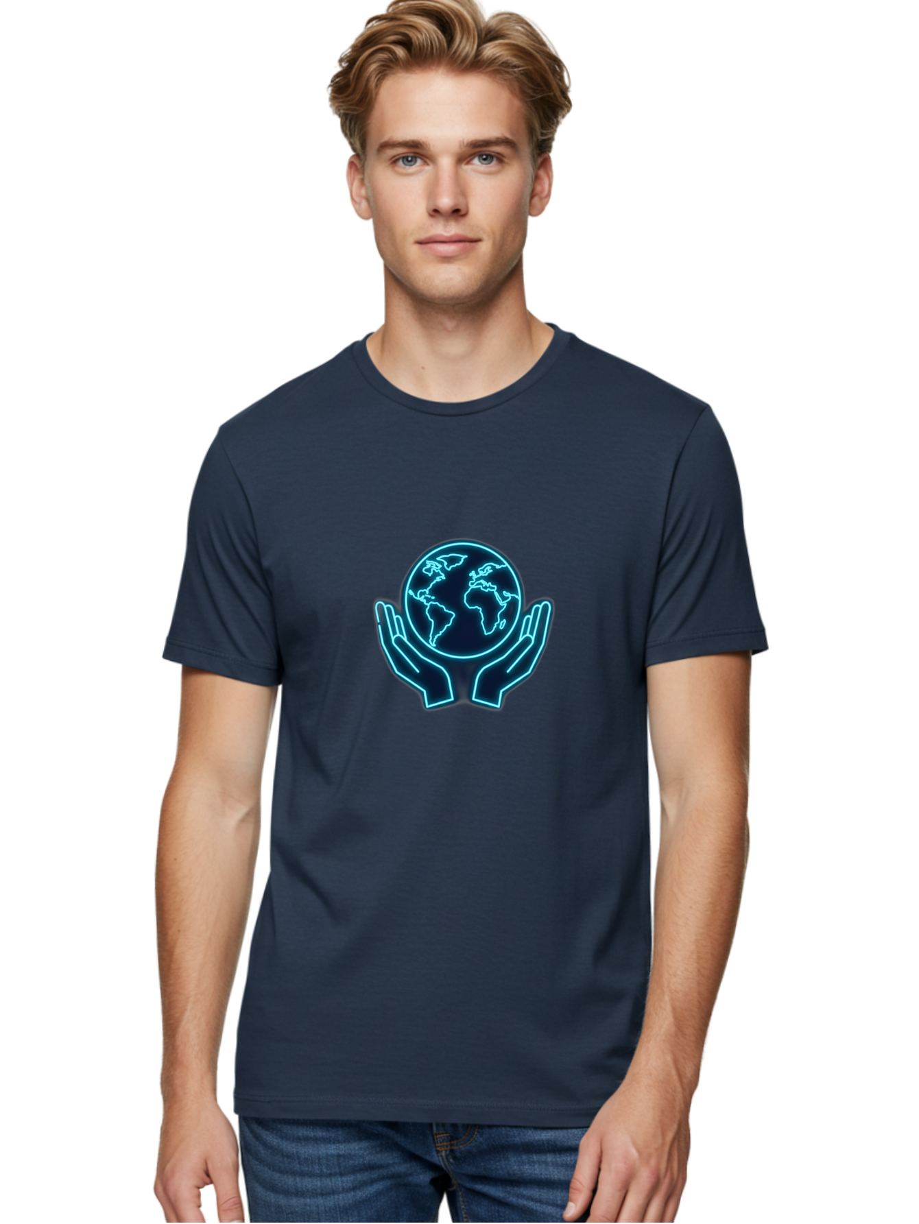 Hands-Holding-Earth Men'S Graphic Tee, 100% Cotton, Comfortable Casual Summer Wear, Machine Washable, Globe Held By Hands, Earth Conservation, Protection, Care For The Planet, Sustainability, Eco-Friendly, Environmental Protection, Baa779
