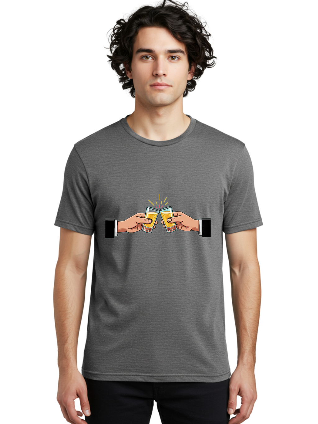 Hands-Toasting Men'S Graphic Tee, 100% Cotton, Comfortable Casual Summer Wear, Machine Washable, Clinking Glasses, Beer Toast, Celebratory Drinks, Social Gathering, Friendship Bonding, Festive Atmosphere Baa780