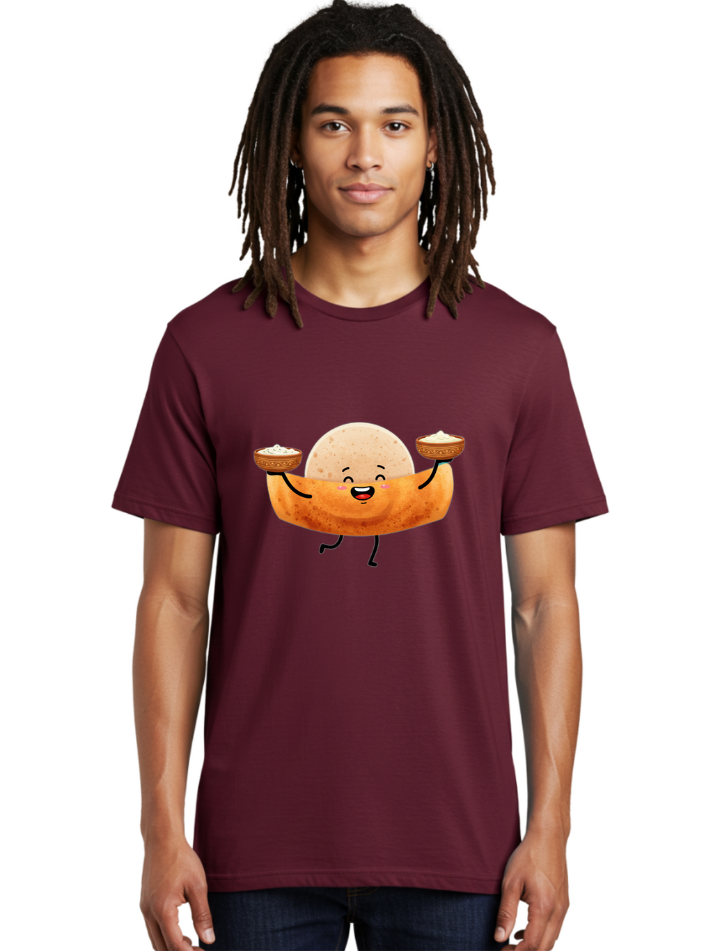 Happy-Dosa-Character Men'S Graphic Tee, 100% Cotton, Comfortable Casual Summer Wear, Machine Washable, Cartoon Taco Character, Mexican Food, Traditional Dishes, Salsa And Dips, Happy Face, Playful, Fiesta, Festive, Vibrant, Delicious Baa782