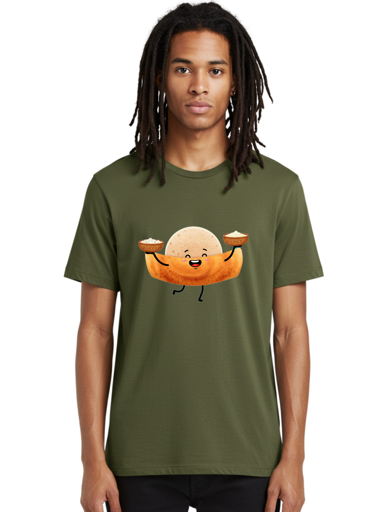 Happy-Dosa-Character Men'S Graphic Tee, 100% Cotton, Comfortable Casual Summer Wear, Machine Washable, Cartoon Taco Character, Mexican Food, Traditional Dishes, Salsa And Dips, Happy Face, Playful, Fiesta, Festive, Vibrant, Delicious Baa782
