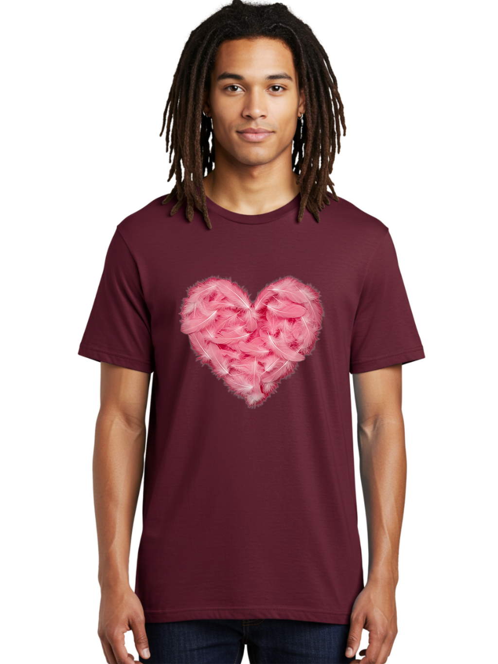Heart-Of-Feathers Men'S Graphic Tee, 100% Cotton, Comfortable Casual Summer Wear, Machine Washable, Pink Feather Heart, Love Symbol, Soft Texture, Delicate Feathers, Romantic Gesture, Tender Heart, Loving Feeling Baa787
