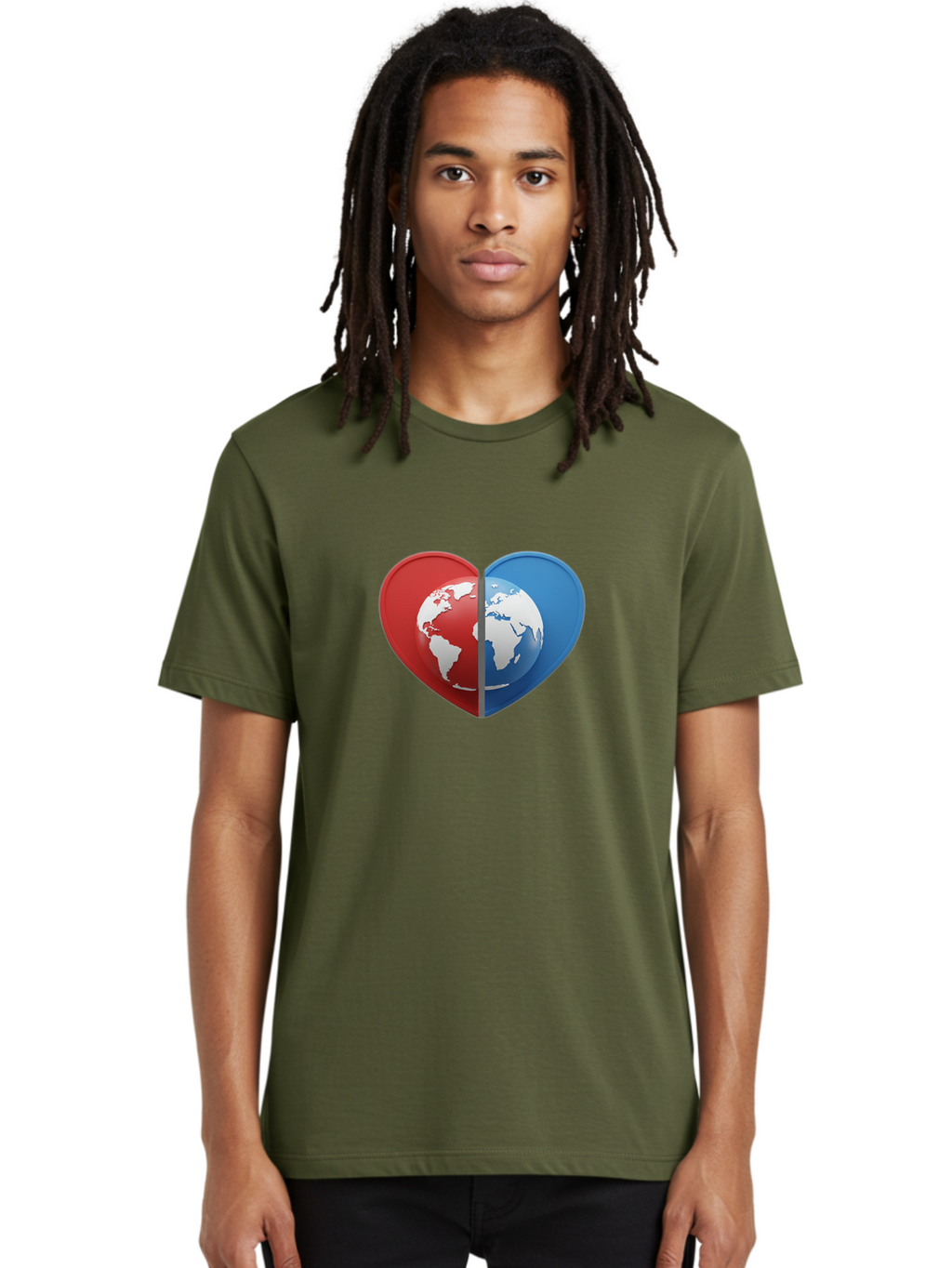 Heart-Shaped-Earth Men'S Graphic Tee, 100% Cotton, Comfortable Casual Summer Wear, Machine Washable, Heart-Shaped Earth, Global Unity, World Love, International Harmony, Earth Symbol, Global Connection, Love For Planet, World Map, Baa791
