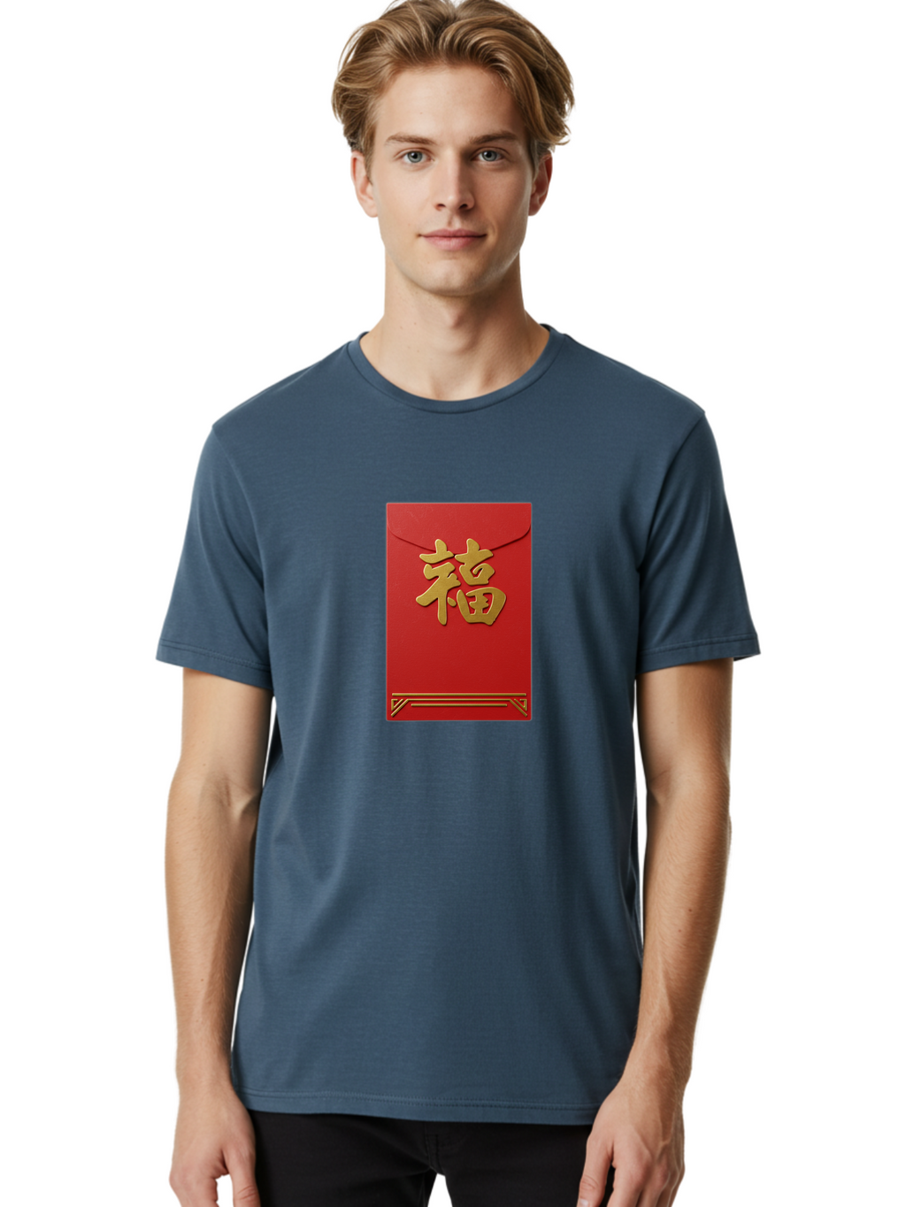 Hong-Fu Men'S Graphic Tee, 100% Cotton, Comfortable Casual Summer Wear, Machine Washable, Red Envelope, Gold Chinese Characters, Prosperity Symbol, Good Fortune, Traditional Gift, Cultural Significance, Lucky Money, Festive Occasion, Hong Fu Baa796