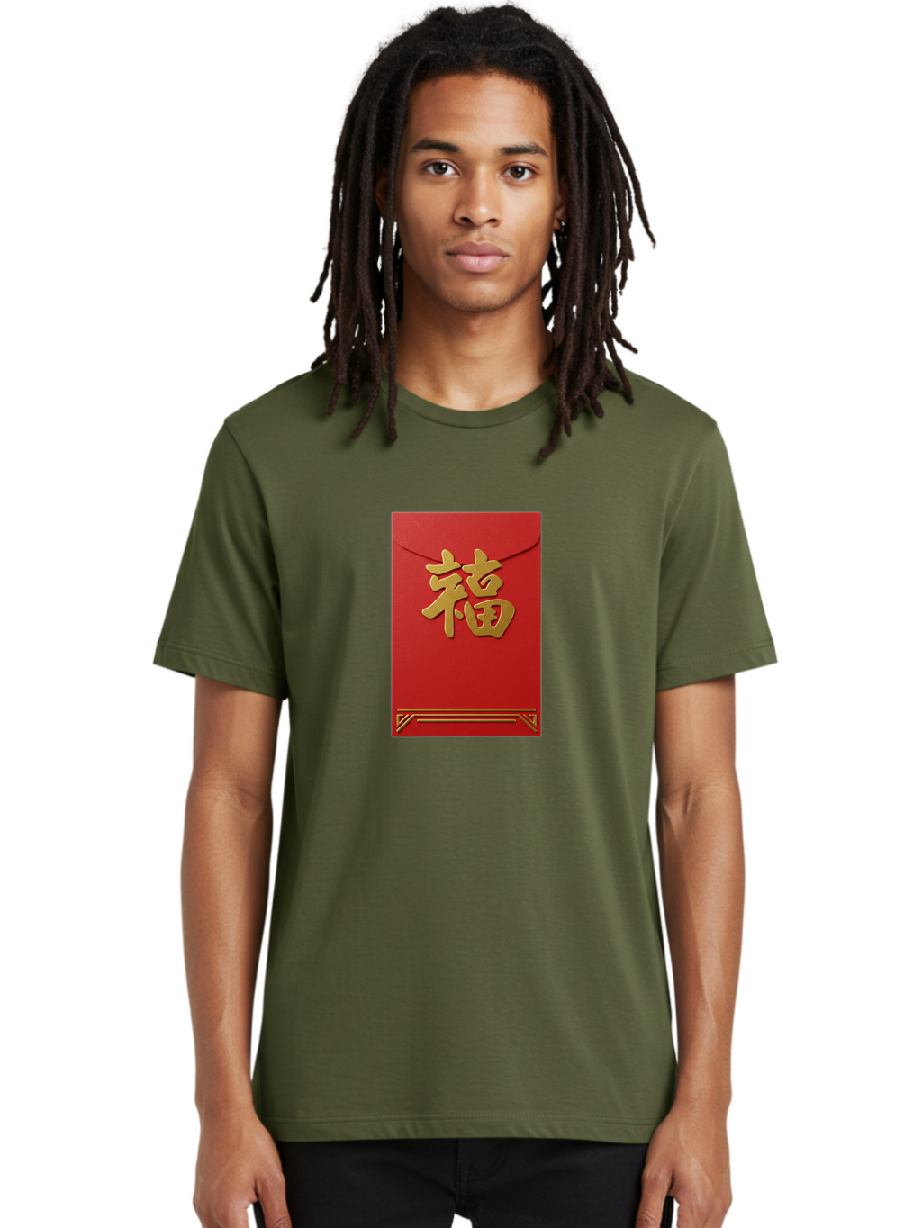 Hong-Fu Men'S Graphic Tee, 100% Cotton, Comfortable Casual Summer Wear, Machine Washable, Red Envelope, Gold Chinese Characters, Prosperity Symbol, Good Fortune, Traditional Gift, Cultural Significance, Lucky Money, Festive Occasion, Hong Fu Baa796