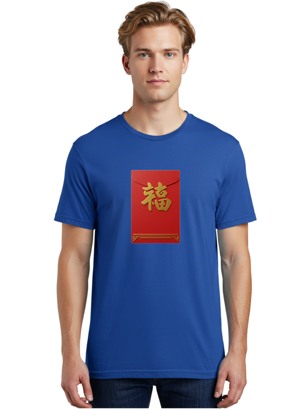 Hong-Fu Men'S Graphic Tee, 100% Cotton, Comfortable Casual Summer Wear, Machine Washable, Red Envelope, Gold Chinese Characters, Prosperity Symbol, Good Fortune, Traditional Gift, Cultural Significance, Lucky Money, Festive Occasion, Hong Fu Baa796