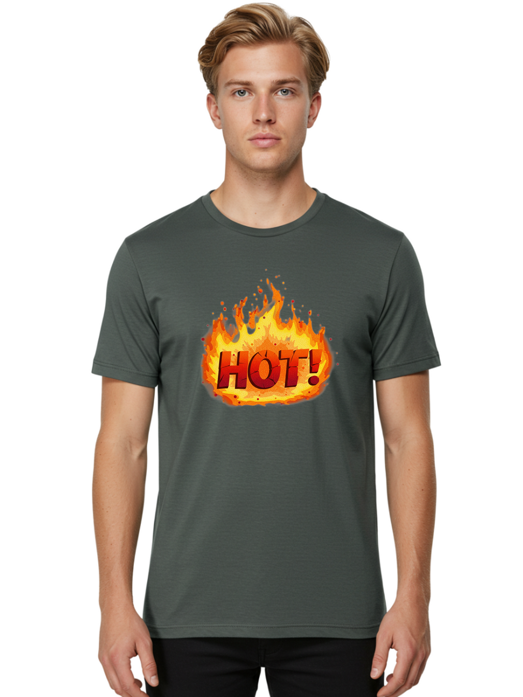 Hot-10 Men'S Graphic Tee, 100% Cotton, Comfortable Casual Summer Wear, Machine Washable, Flaming Text, Hot!, Burning Flames, Bold Font, Fiery Design, Attention-Grabbing Graphic, Intense Illustration, Passionate Visuals, Dramatic Effect Baa798