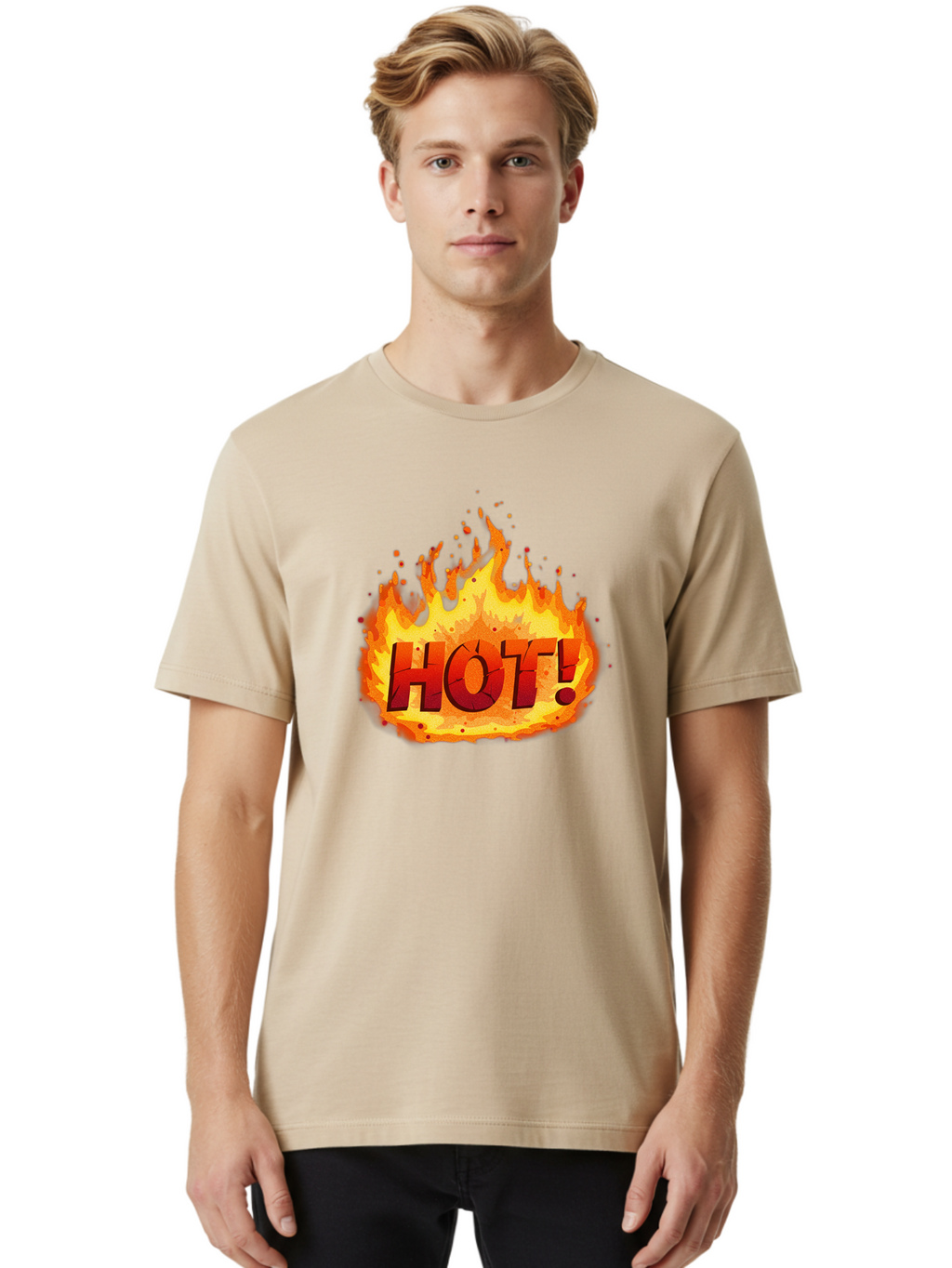 Hot-10 Men'S Graphic Tee, 100% Cotton, Comfortable Casual Summer Wear, Machine Washable, Flaming Text, Hot!, Burning Flames, Bold Font, Fiery Design, Attention-Grabbing Graphic, Intense Illustration, Passionate Visuals, Dramatic Effect Baa798