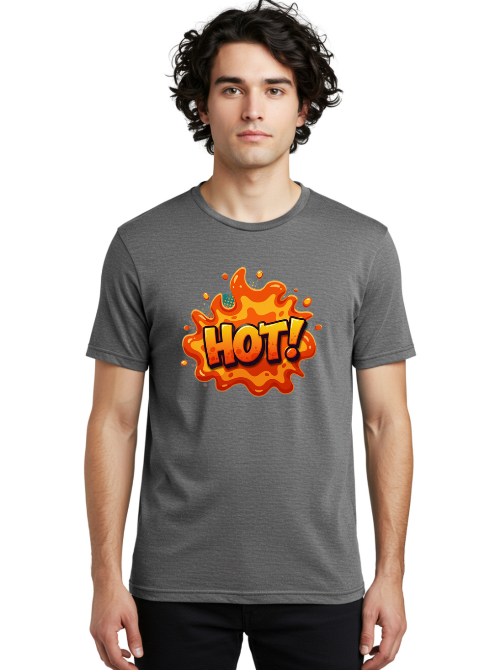 Hot-2 Men'S Graphic Tee, 100% Cotton, Comfortable Casual Summer Wear, Machine Washable, Hot Sauce, Spicy Food, Cartoon Style, Vibrant Colors, Splattered Design, Condiment, Bold Typography, Animated Art Baa801