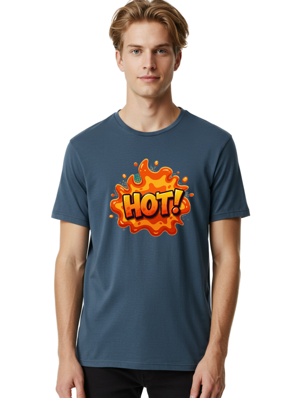 Hot-2 Men'S Graphic Tee, 100% Cotton, Comfortable Casual Summer Wear, Machine Washable, Hot Sauce, Spicy Food, Cartoon Style, Vibrant Colors, Splattered Design, Condiment, Bold Typography, Animated Art Baa801