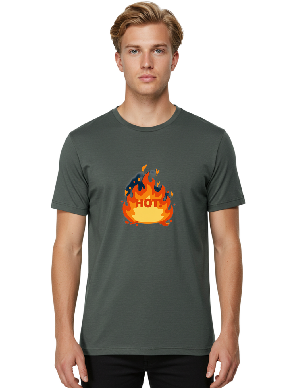 Hot-3 Men'S Graphic Tee, 100% Cotton, Comfortable Casual Summer Wear, Machine Washable, Fire Flames, Hot Graphic, Vibrant Design, Bold Typography, Fiery Elements, Passionate Icon, Trendy Illustration, Energetic Artwork, Baa802