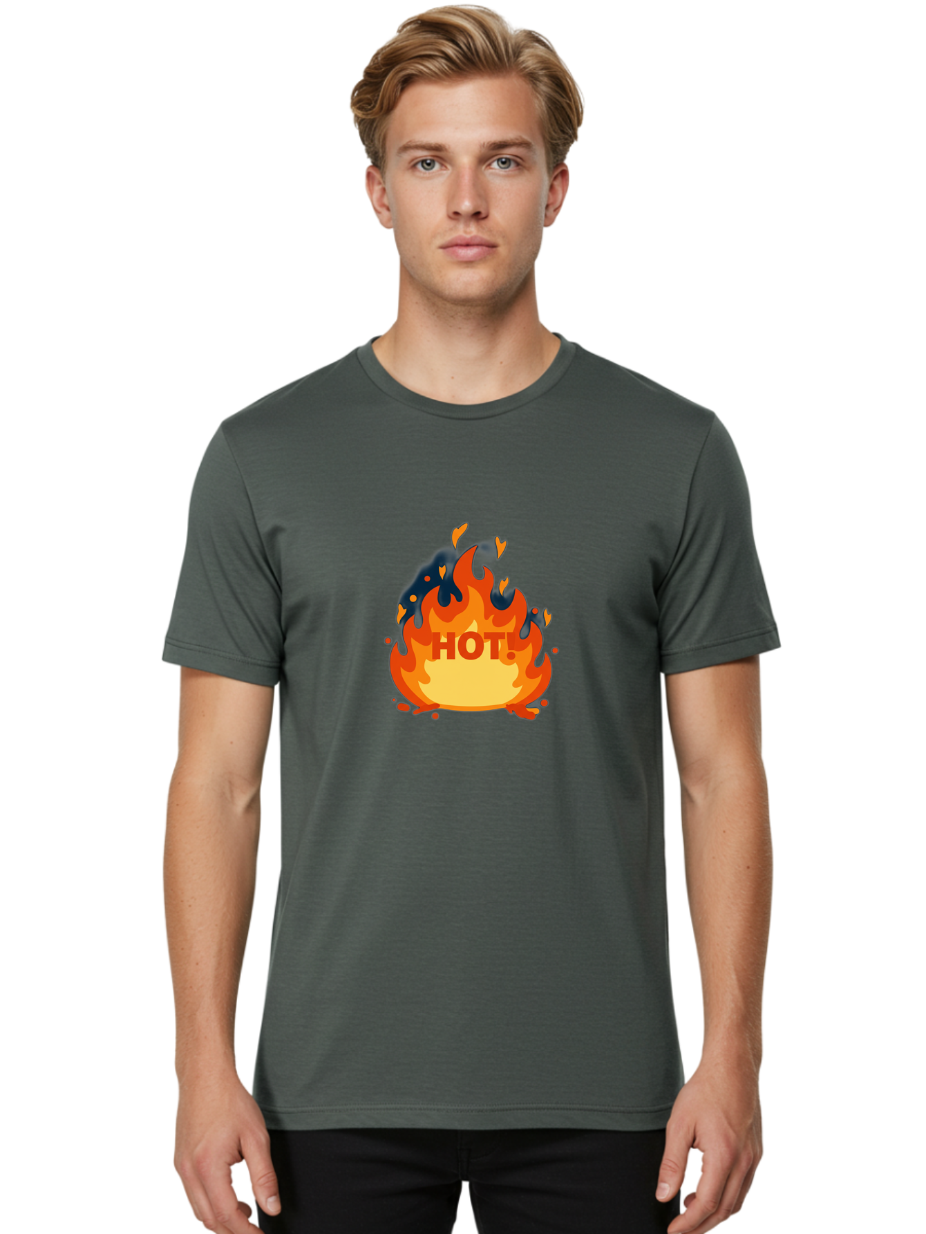Hot-3 Men'S Graphic Tee, 100% Cotton, Comfortable Casual Summer Wear, Machine Washable, Fire Flames, Hot Graphic, Vibrant Design, Bold Typography, Fiery Elements, Passionate Icon, Trendy Illustration, Energetic Artwork, Baa802