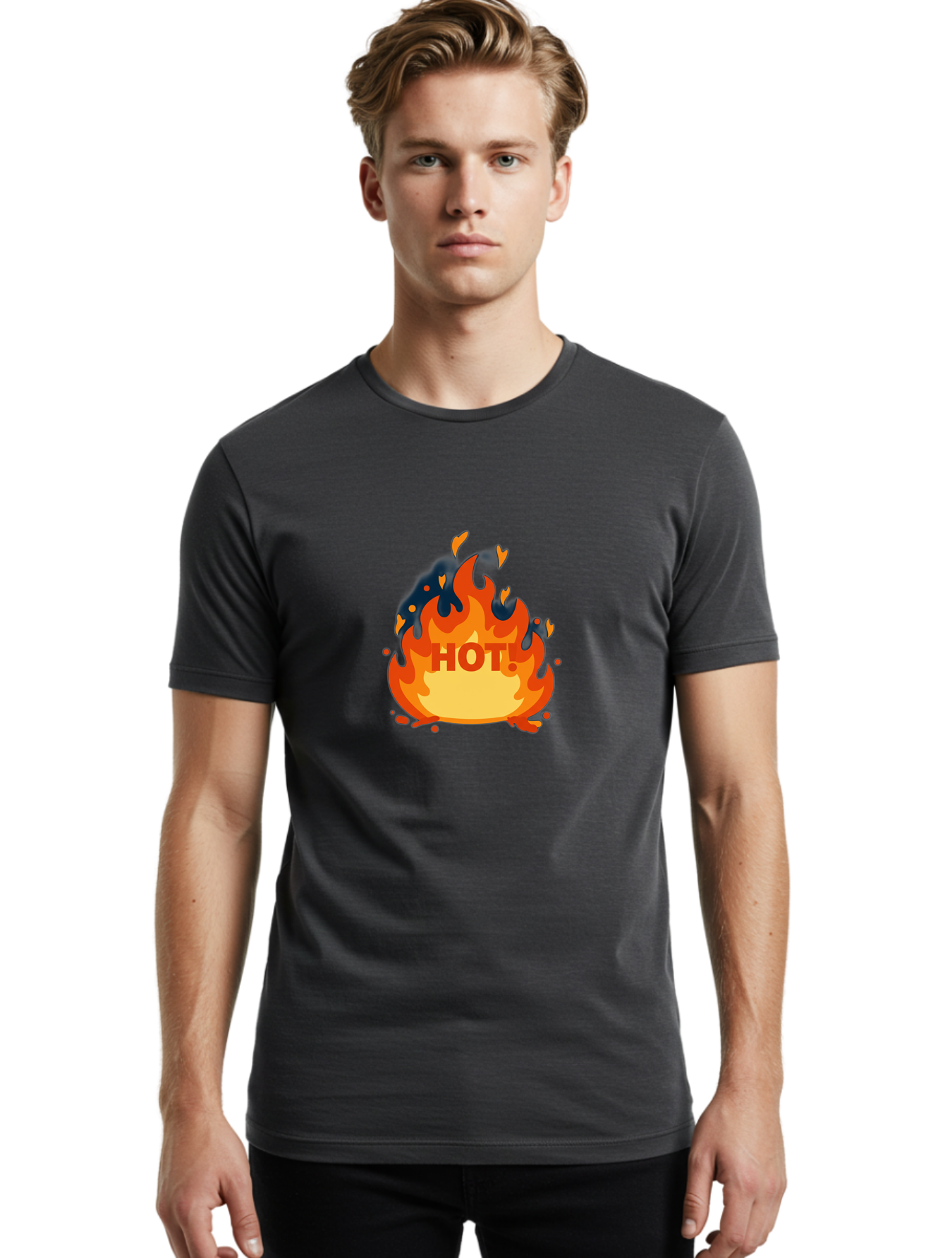 Hot-3 Men'S Graphic Tee, 100% Cotton, Comfortable Casual Summer Wear, Machine Washable, Fire Flames, Hot Graphic, Vibrant Design, Bold Typography, Fiery Elements, Passionate Icon, Trendy Illustration, Energetic Artwork, Baa802